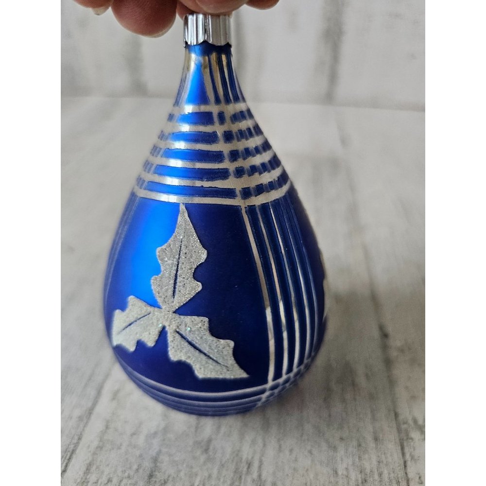 Radko shiny‎ Brite leaf blue teardrop vintage ornament striped Xmas tree